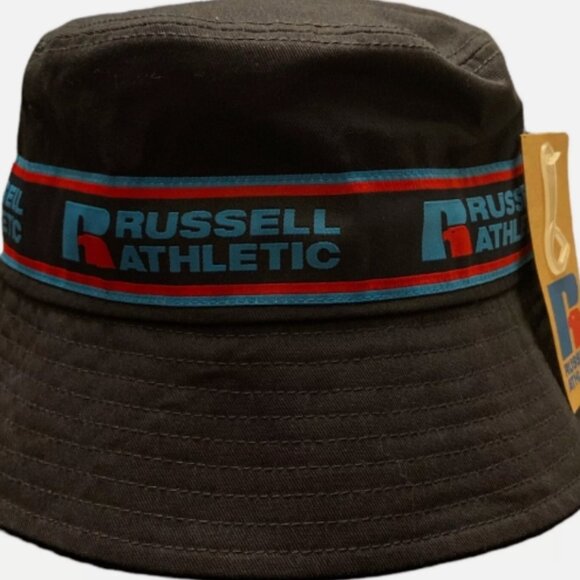Russell Athletes Bucket Hat, One Size, NWT Solid Black Blue And Red Brand Band - Picture 1 of 5